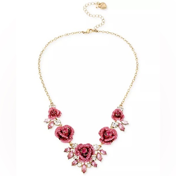 Betsey Johnson Jewelry - NWT Betsey Johnson Glitter Rose Elegant Pink Gold Floral Necklace